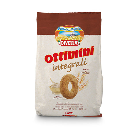 Wholemeal Ottimini cookies are perfect for breakfast or an afternoon tea. High in fiber they are tender and slightly crunchy. It is produced in Puglia by an Italian producer Divella with only natural ingredients delivered in the UK by an online grocery store Trendico.
