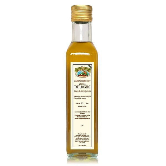 Black Truffle Extra Virgin Olive Oil is made with 100% extra virgin olive oil and contains no colouring agents, preservatives, or gluten. Oil is made in Umbria by an Italian producer Fortunati Antonio with only natural ingredients delivered in the UK by an online grocery store Trendico.